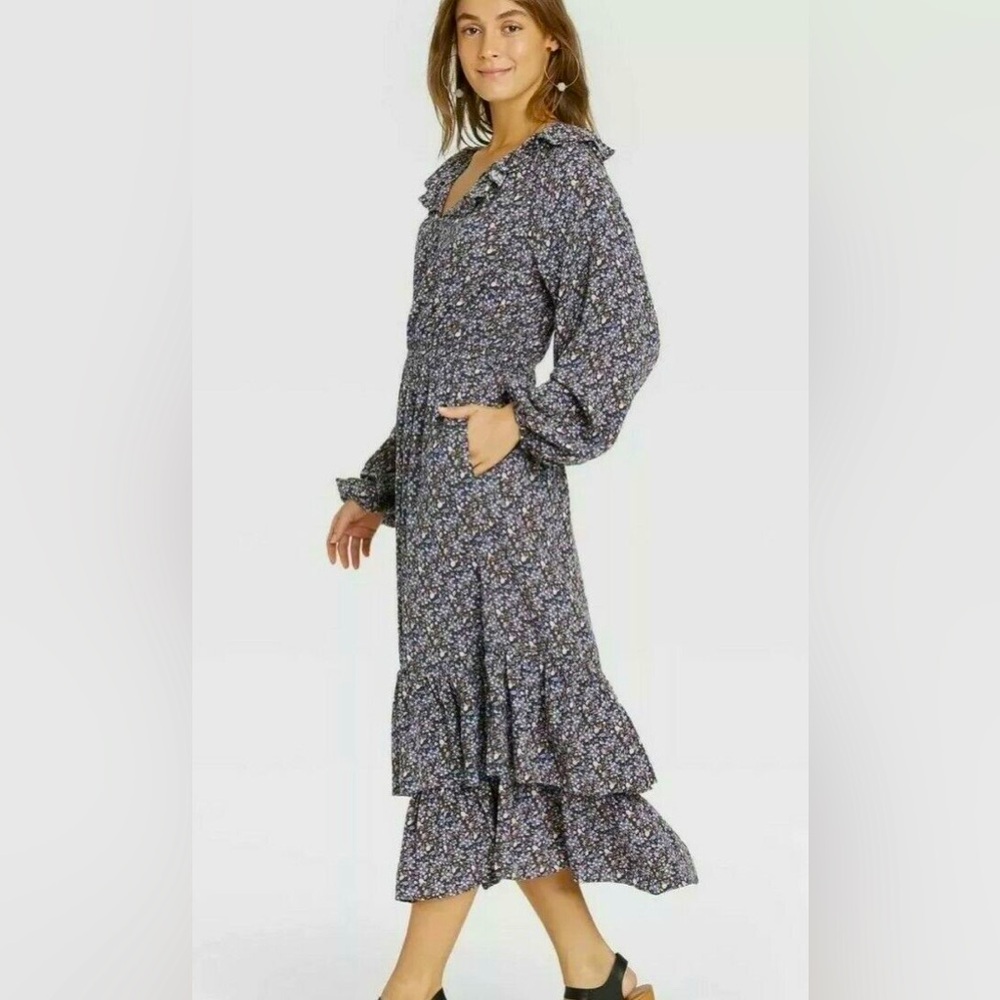 Target boho peasant ruffle‎ tiered floral balloon long sleeve midi Cottagecore